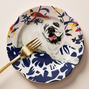 Anthropologie X Jay McClellan Dog plate limited edition rare Ramsey Bulldog